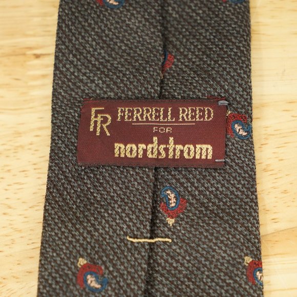Ferrell Reed For Nordstrom England Silk & Wool Handmade Pattern Tie Gray Maroon - Picture 3 of 4